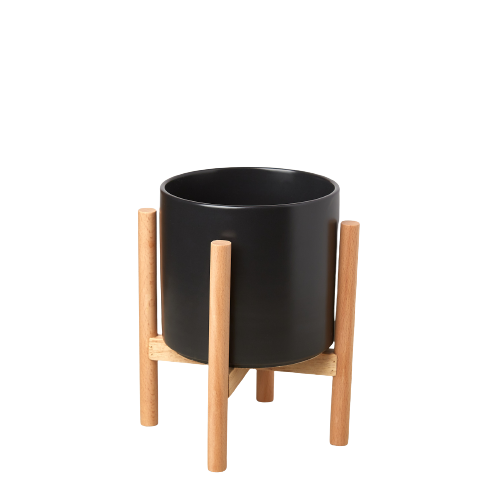 Cylinder Planter with Wood Stand - 5" Pot